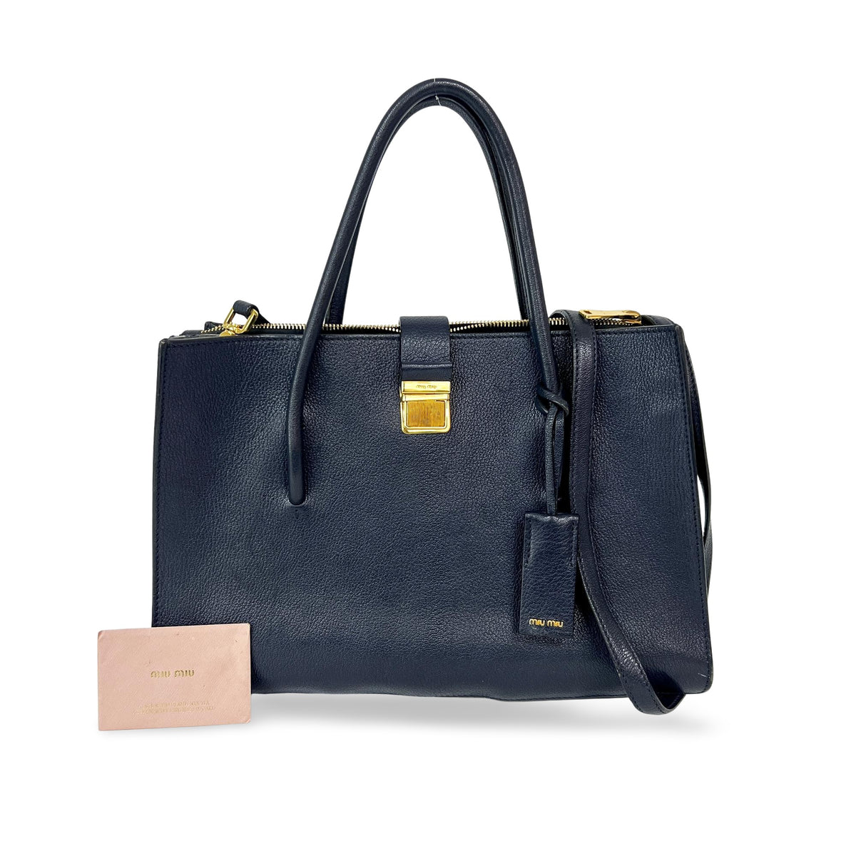 Miu Miu Madras Leather Navy Leather Tote Bag Bag (Pre-Owned)