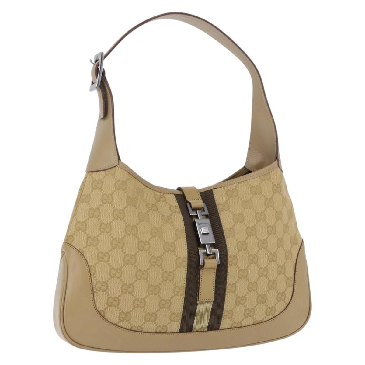 Gucci Jackie Canvas Beige Canvas Handbag (Pre-Owned)