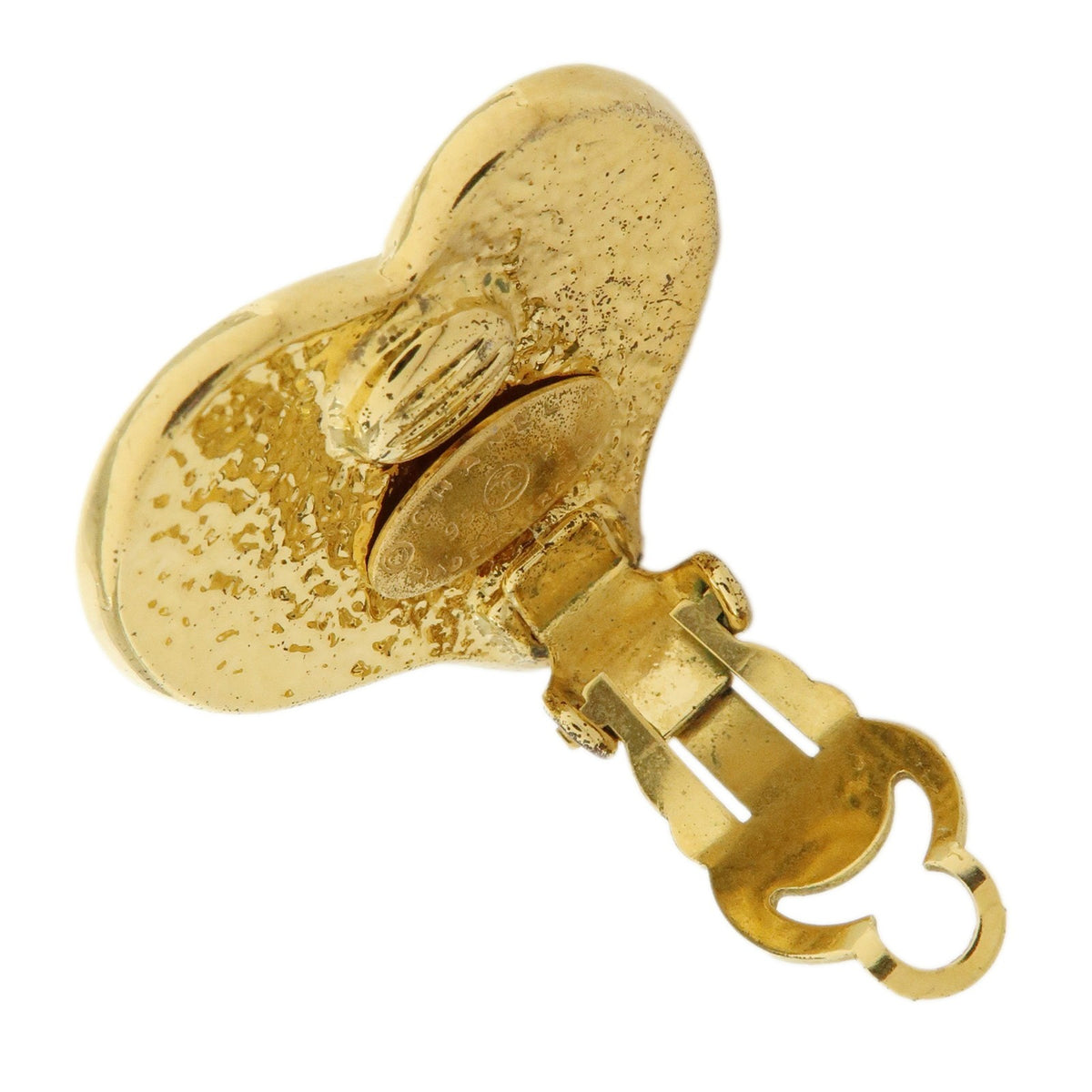 Chanel Vintage Cc Heart Clip-On Metal Gold Gold_Plated Earrings Jewelry (Pre-Owned)