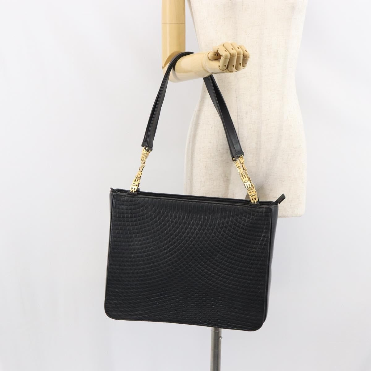 Bally Vintage Quilted Leather Black Leather Tote Bag Bag (Pre-Owned)
