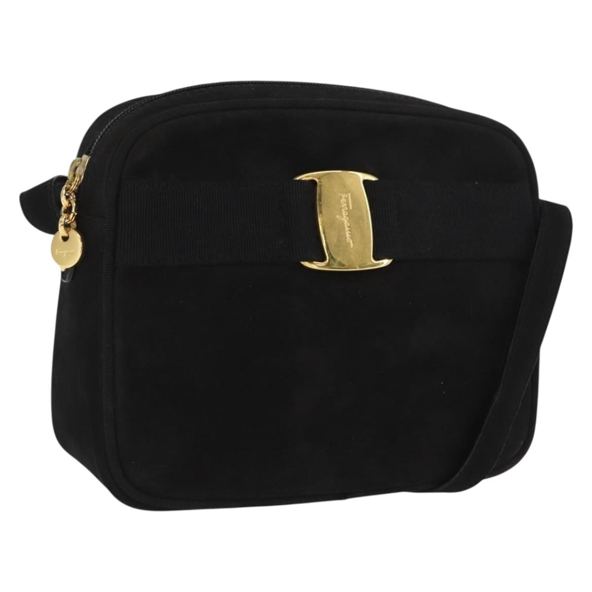 Salvatore Ferragamo Vala Clutch Suede Black Suede Clutche & Pouche Bag (Pre-Owned)