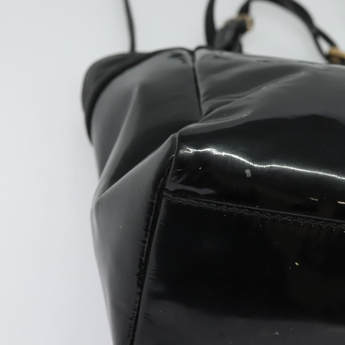 Salvatore Ferragamo Vala Patent Leather Black Patent_Leather Handbag (Pre-Owned)
