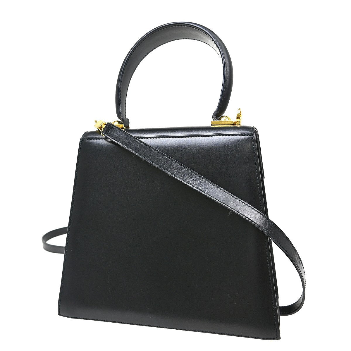 Salvatore Ferragamo Gancini Convertible Top Handle Leather Black Leather Handbag (Pre-Owned)
