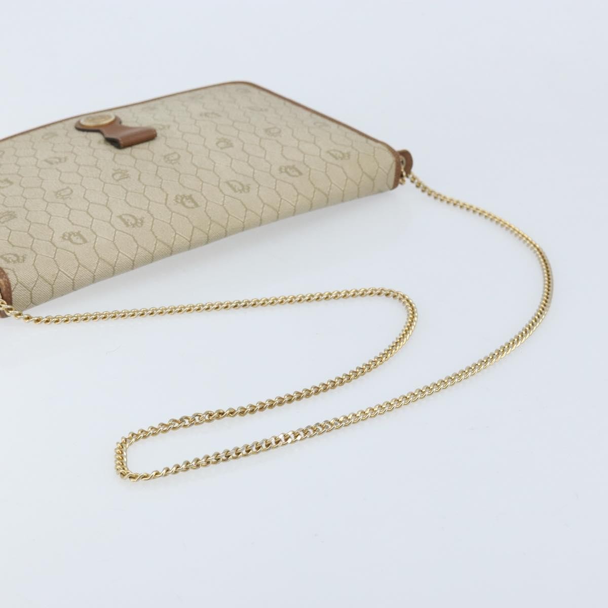 Christian Dior Vintage Honeycomb Chain Canvas Beige Canvas Shoulder Bag Bag (Pre-Owned)