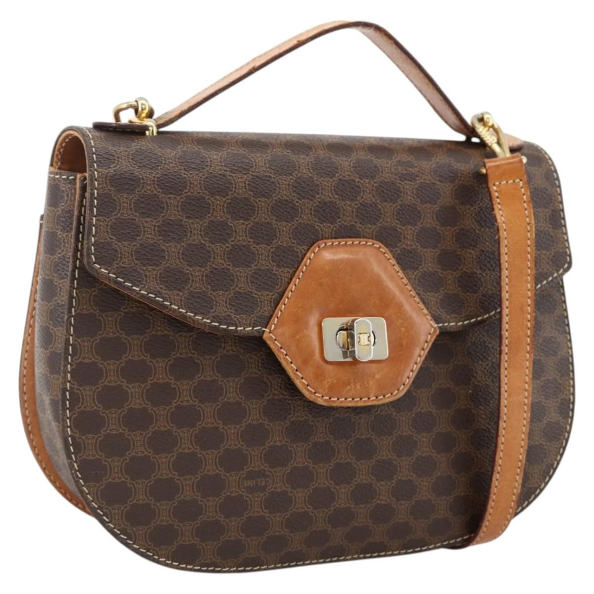 Celine Vintage Macadam Canvas And Leather Brown Canvas Handbag (Pre-Owned)