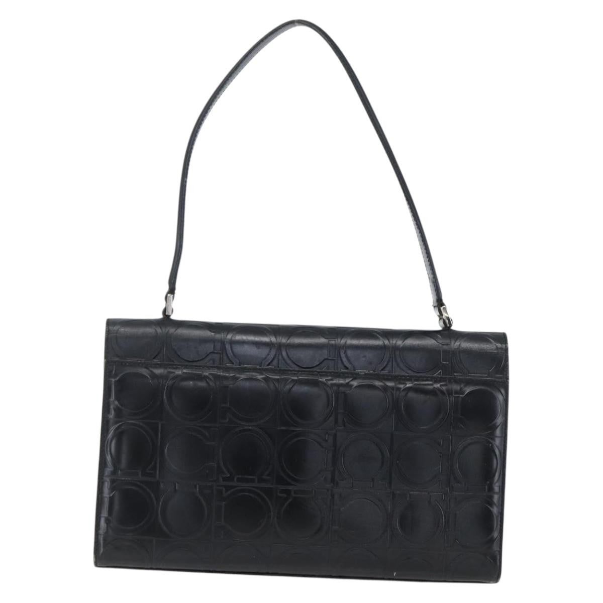 Salvatore Ferragamo Gancini Leather Black Leather Handbag (Pre-Owned)