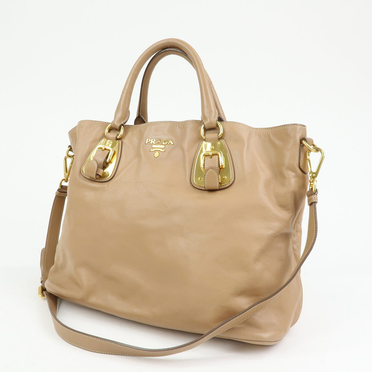 Prada Convertible Shopper Soft Calf Brown Leather Tote Bag Bag (Pre-Owned)