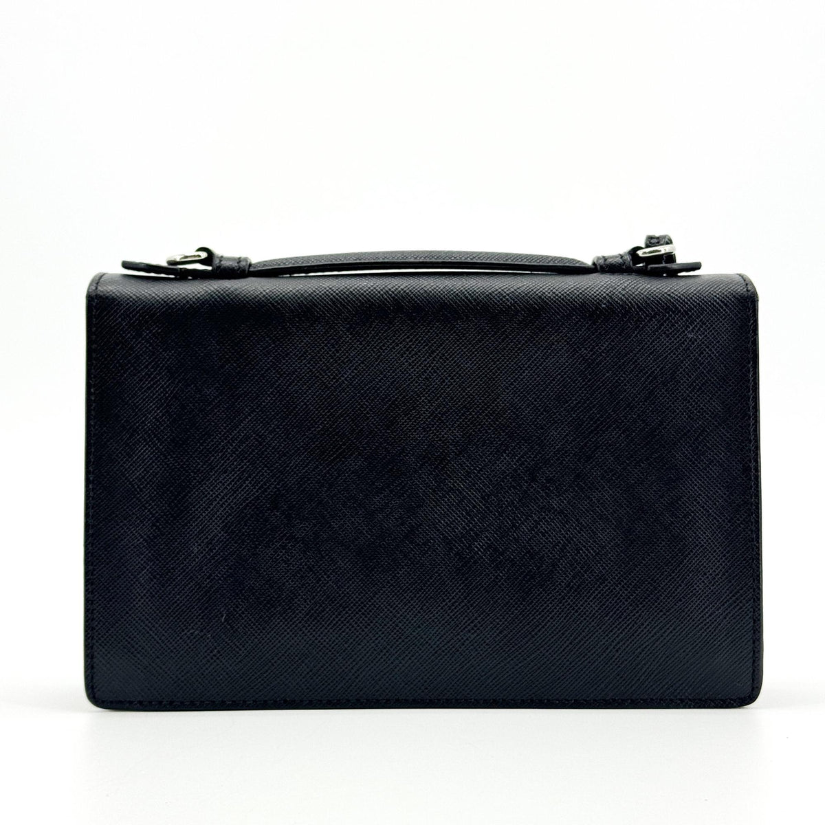 Prada Convertible Sound Vernice Saffiano Leather Black Leather Handbag (Pre-Owned)