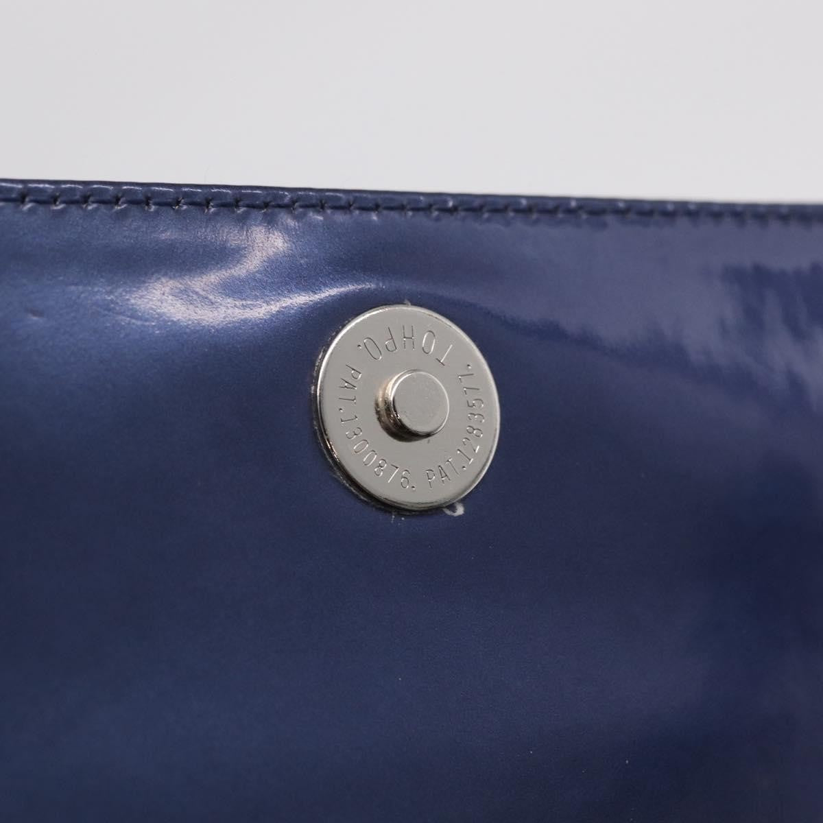 Salvatore Ferragamo Gancini Envelope Top Handle Leather Navy Patent_Leather Handbag (Pre-Owned)