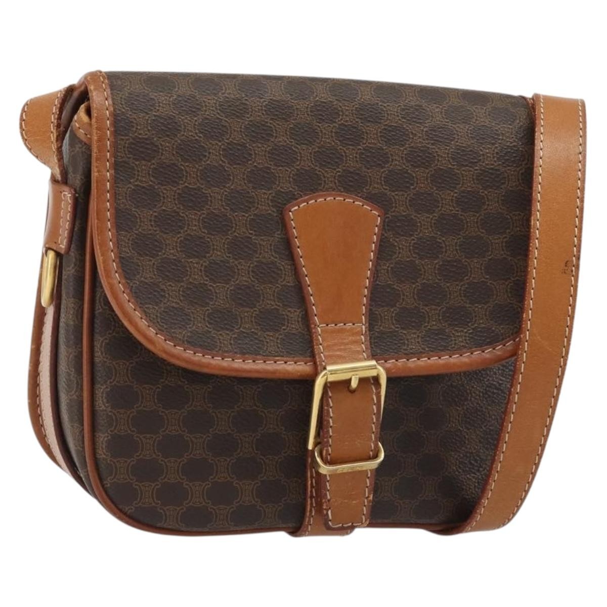 Celine Vintage Macadam Canvas And Leather Brown Canvas Shoulder Bag Bag (Pre-Owned)