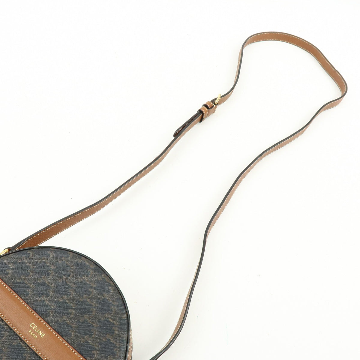 Celine Round Purse On Strap Triomphe Coated Canvas Brown Canvas Crossbody Bag Bag (Pre-Owned)