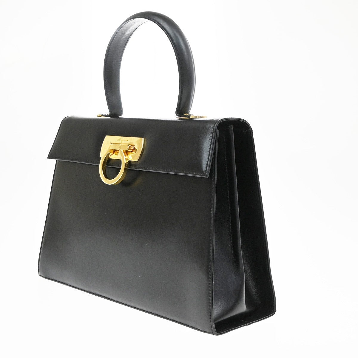Salvatore Ferragamo Convertible Top Handle Leather Black Leather Handbag (Pre-Owned)