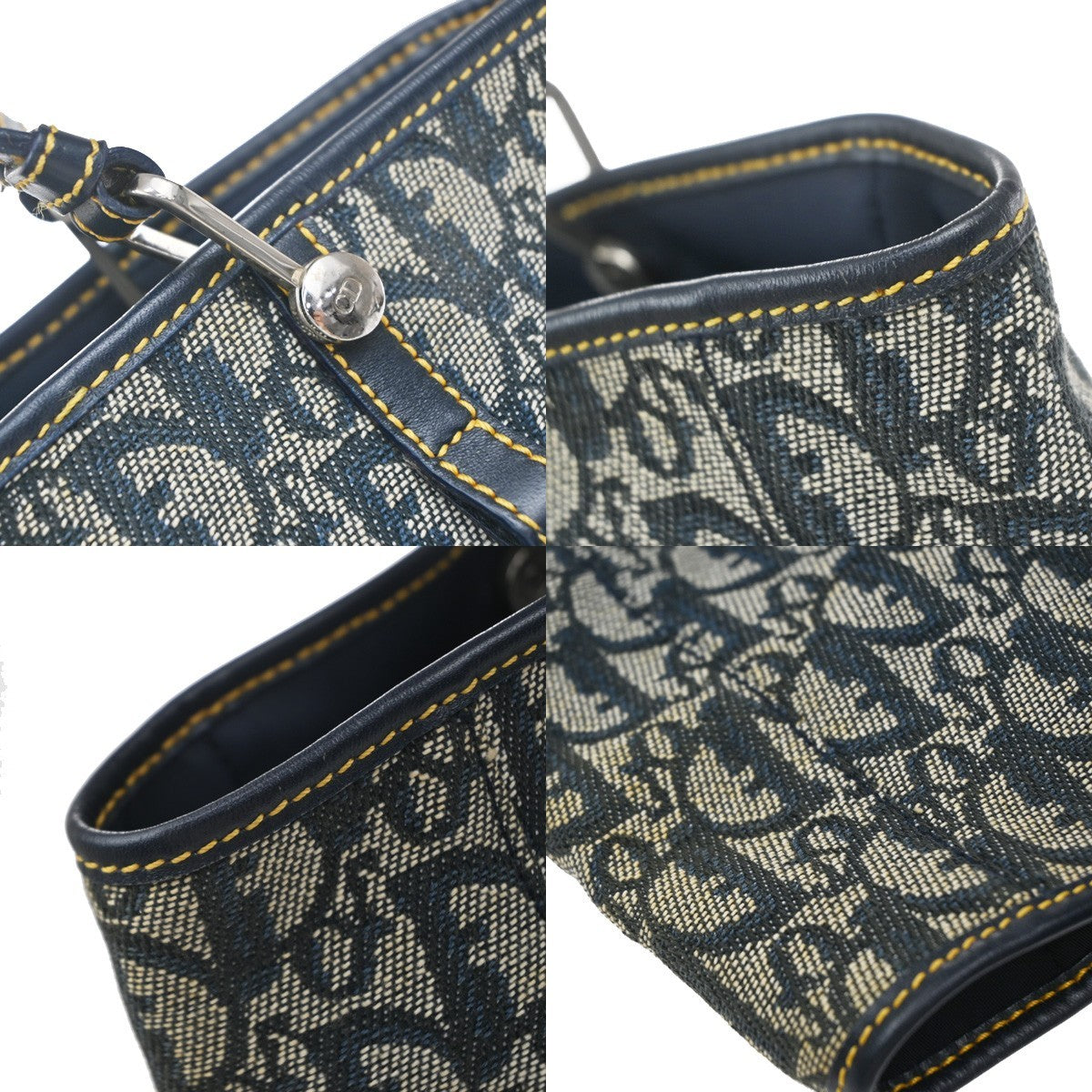 Christian Dior Vintage Open Pocket Diorissimo Canvas Navy Canvas Tote Bag Bag (Pre-Owned)