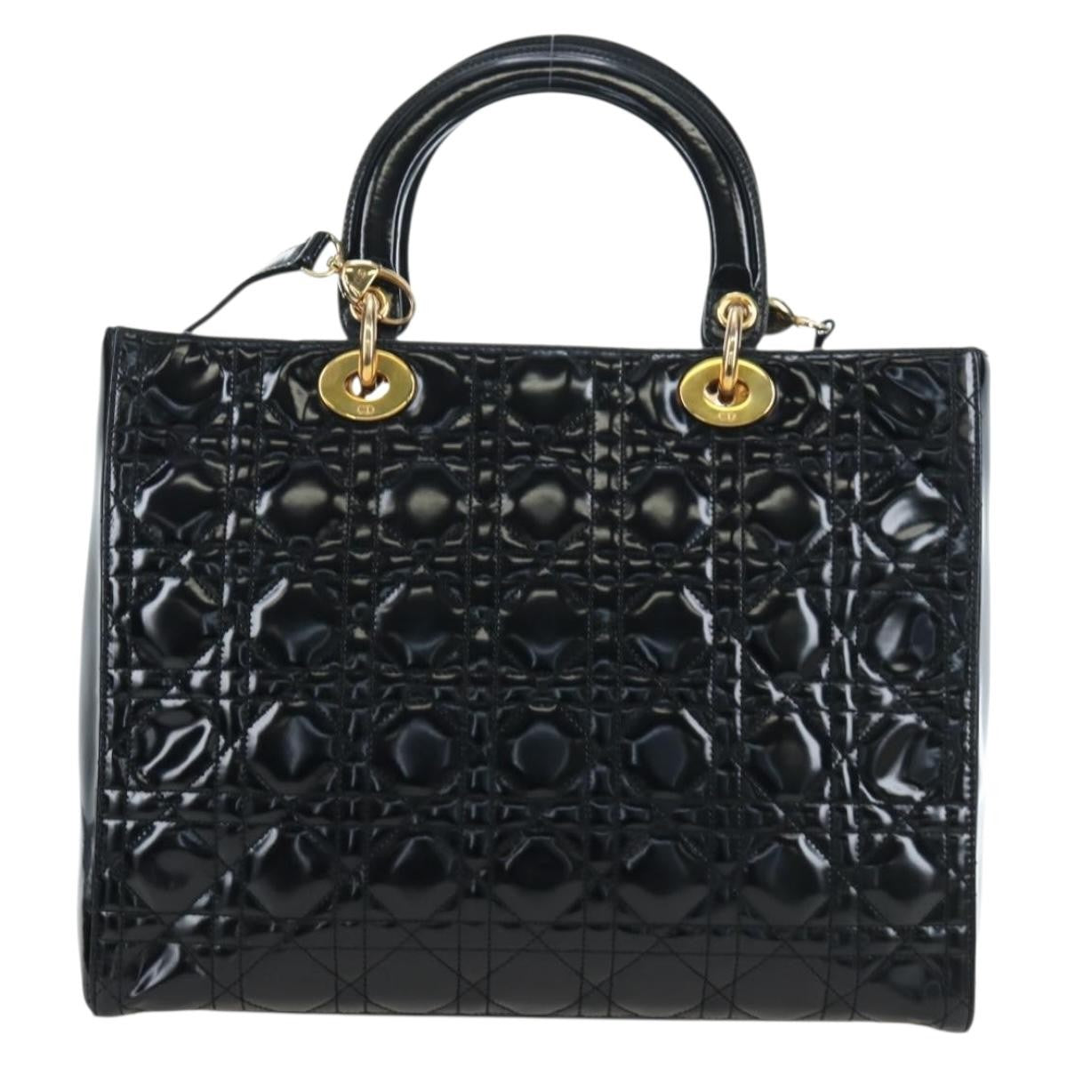 Christian Dior Lady Dior Cannage Black Patent_Leather Handbag (Pre-Owned)