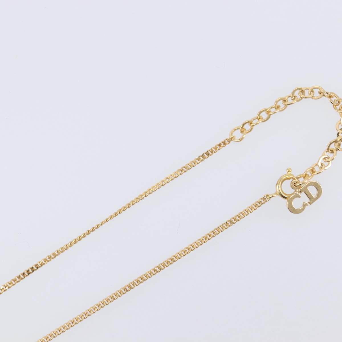 Christian Dior Cd Long Metal With Beads Gold Metal Necklace Jewelry (Pre-Owned)