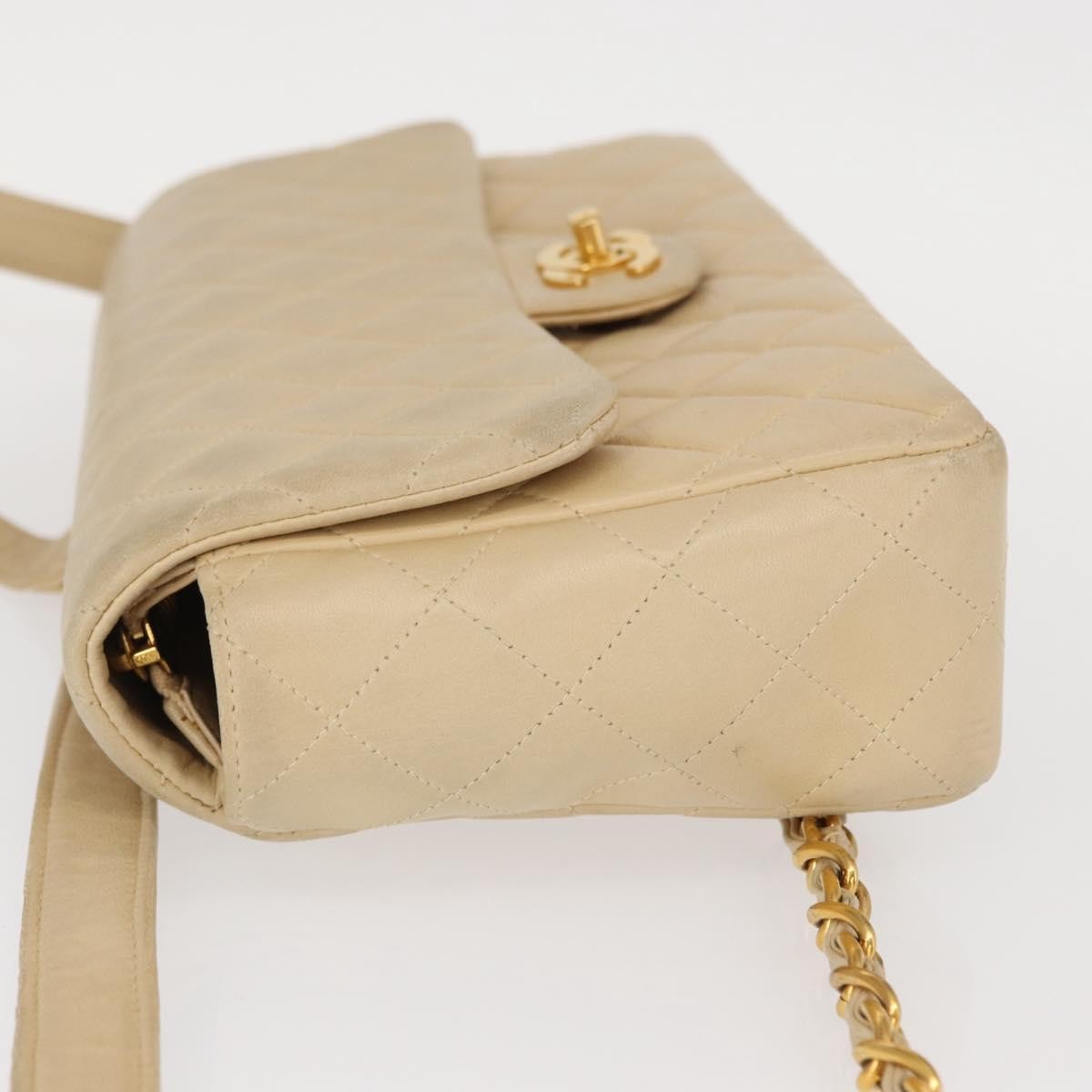 Chanel Vintage Classic Flap Quilted Lambskin Beige Leather Backpack Bag (Pre-Owned)