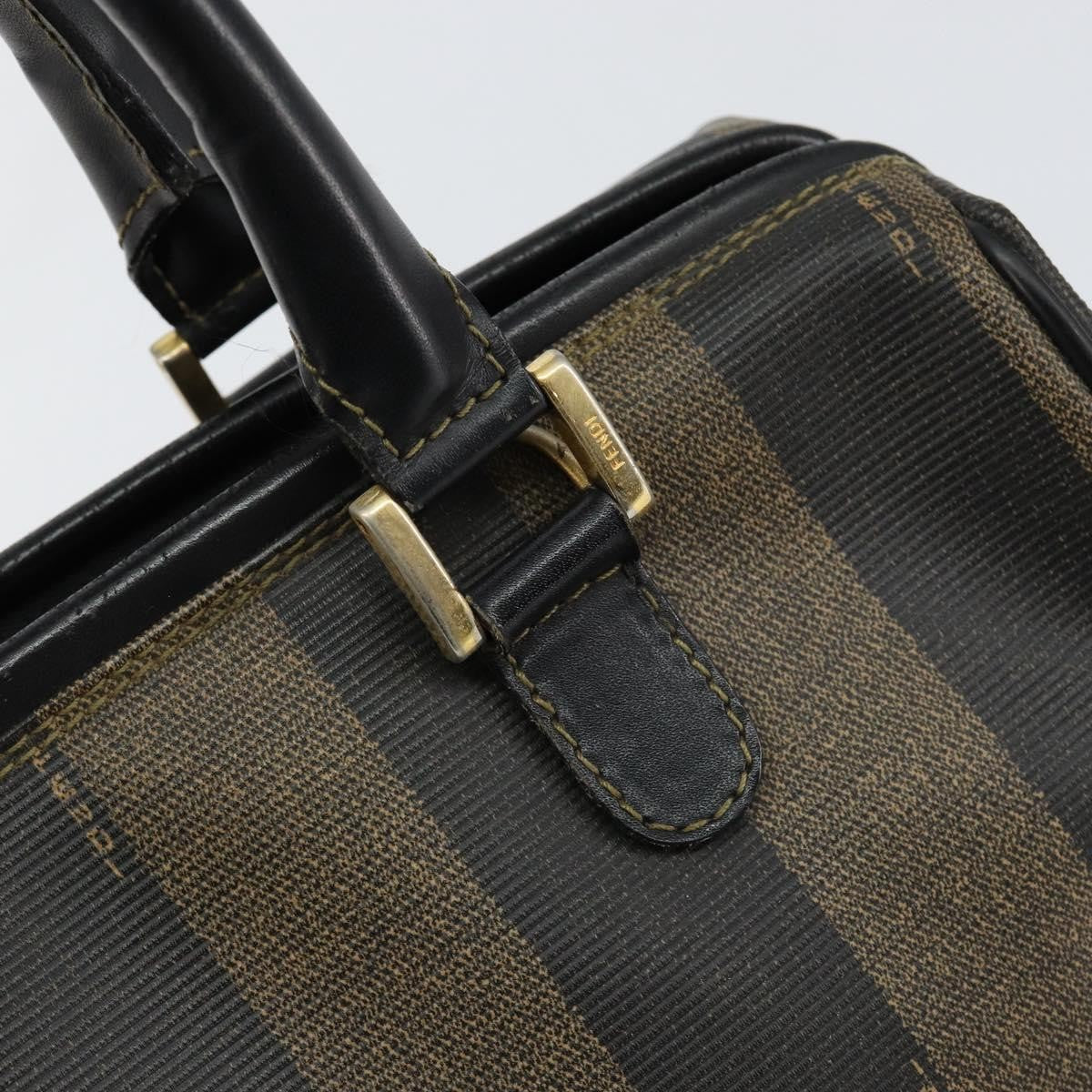Fendi Vintage Pequin Boston Coated Canvas Black Canvas Bag (Pre-Owned)