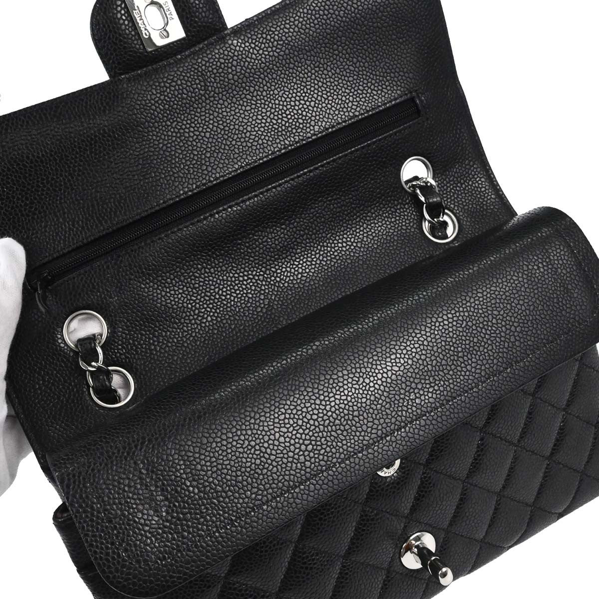 Chanel Timeless - Classic Double Flap Quilted Caviar Black Calfskin Shoulder Bag Bag (Pre-Owned)