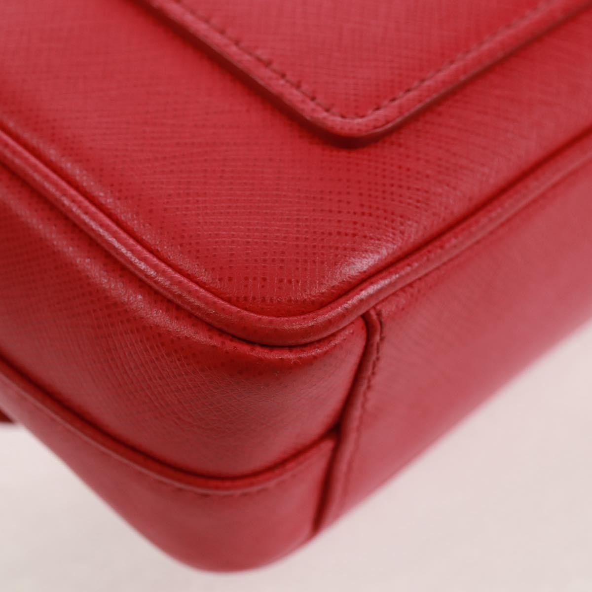 Prada Sound Chain Saffiano Leather Red Leather Shoulder Bag Bag (Pre-Owned)