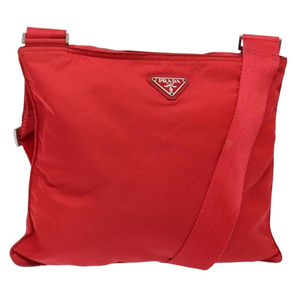 Prada Flat Messenger Tessuto Red Nylon Bag (Pre-Owned)