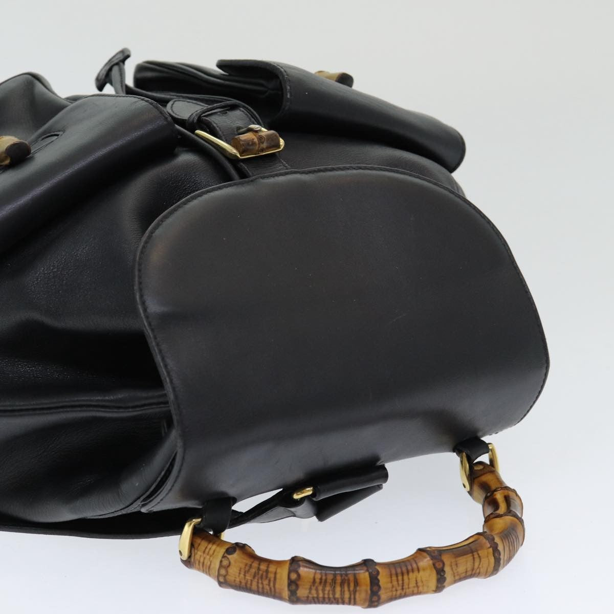 Gucci Vintage Bamboo Leather Black Leather Backpack Bag (Pre-Owned)