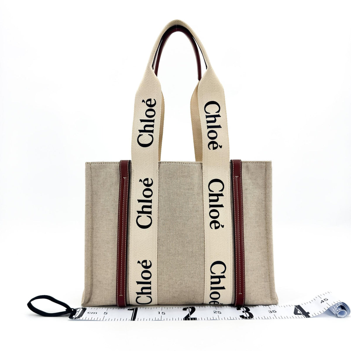 Chloe Woody Tote Canvas With Leather Beige Canvas Handbag (Pre-Owned)