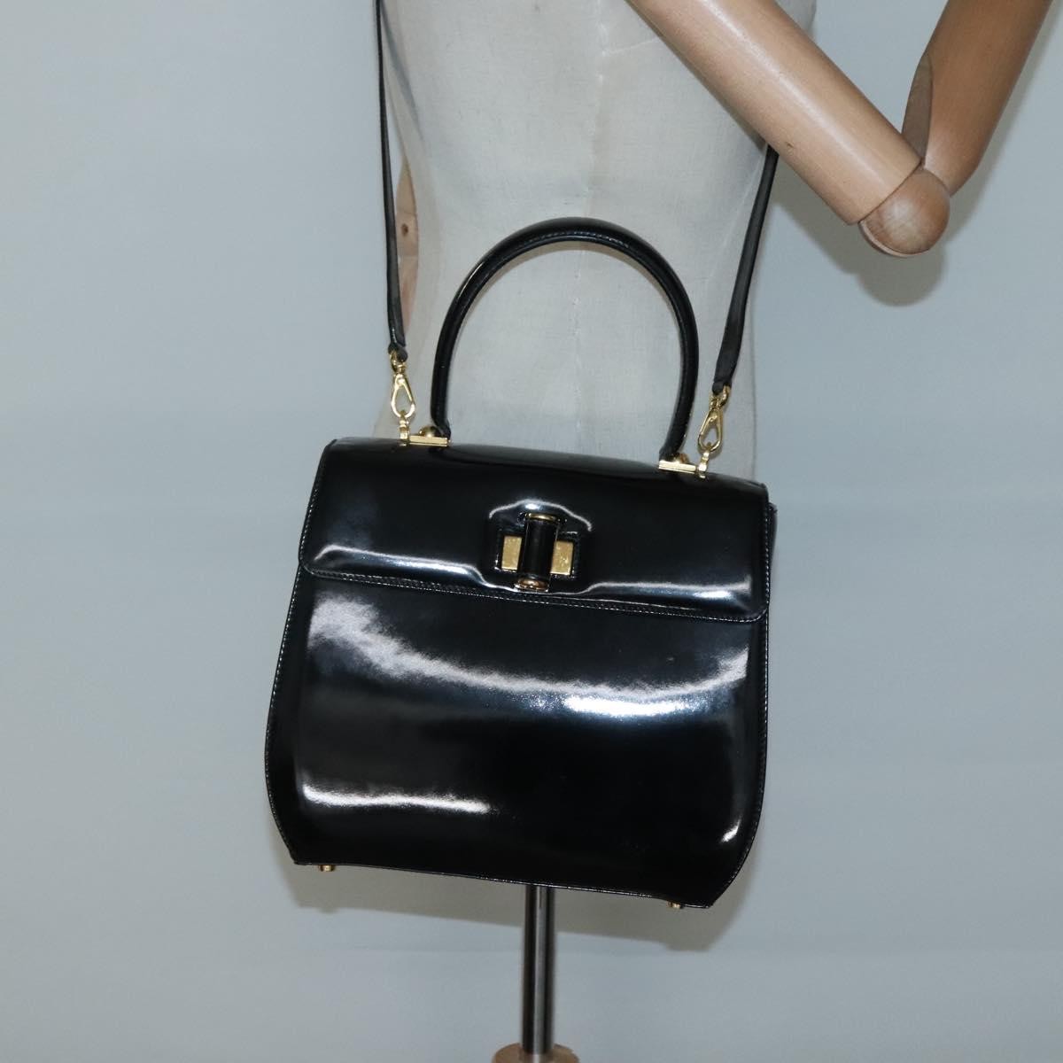 Salvatore Ferragamo Gancini Patent Leather Black Patent_Leather Shoulder Bag Bag (Pre-Owned)