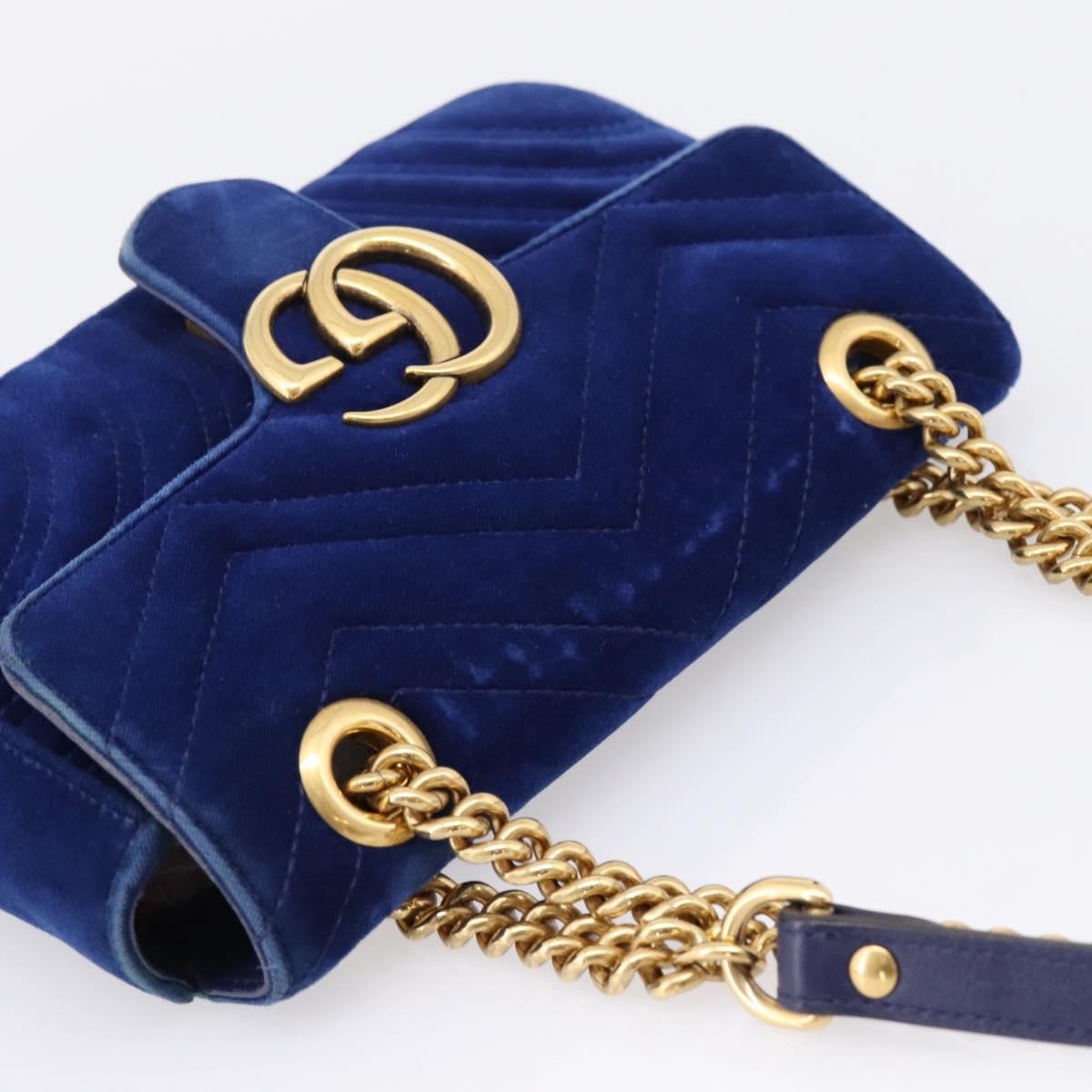 Gucci Gg Marmont Matelassé Velvet Blue Velvet Shoulder Bag Bag (Pre-Owned)
