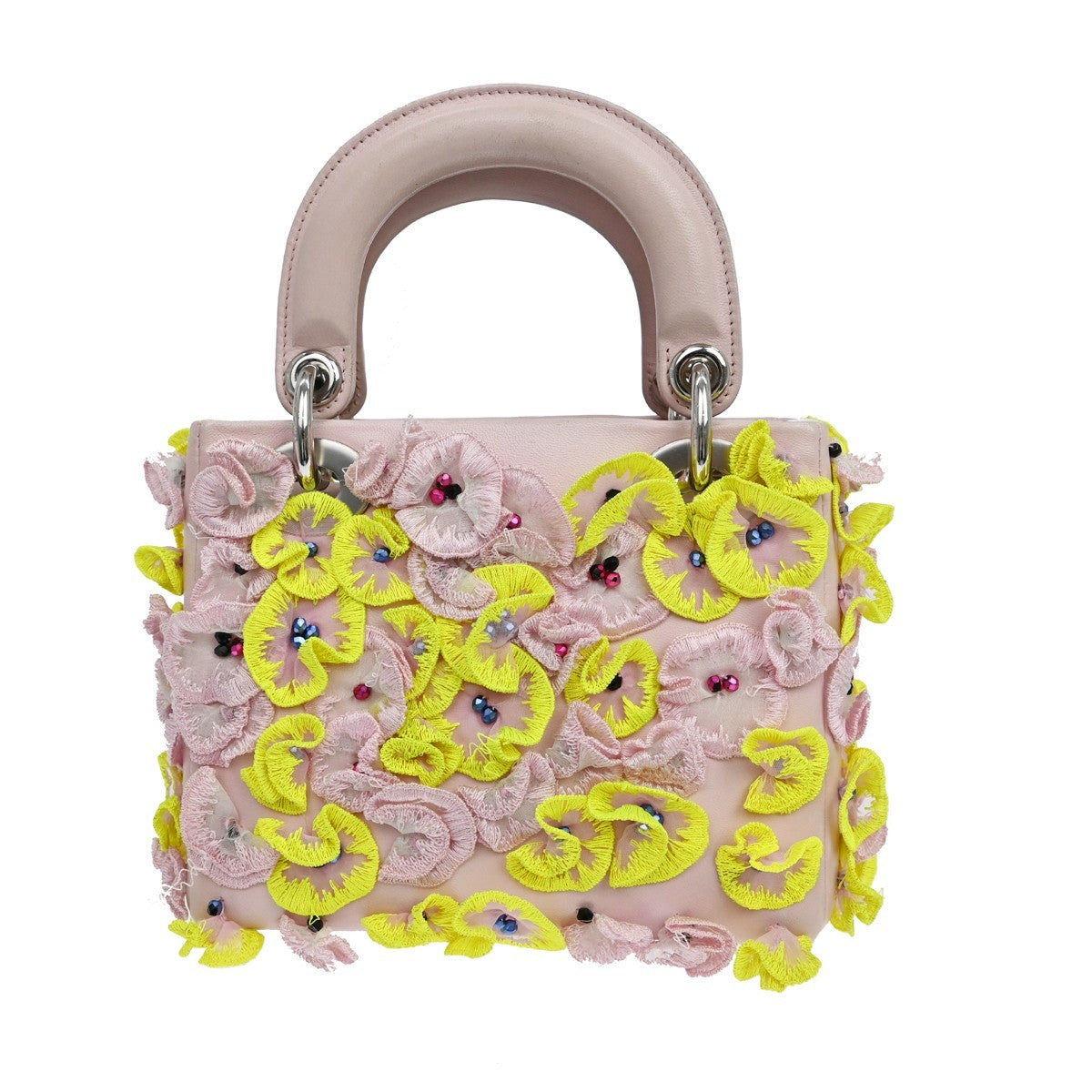 Christian Dior Lady Dior Flower Charm Embellished Leather Pink Leather Handbag (Pre-Owned)