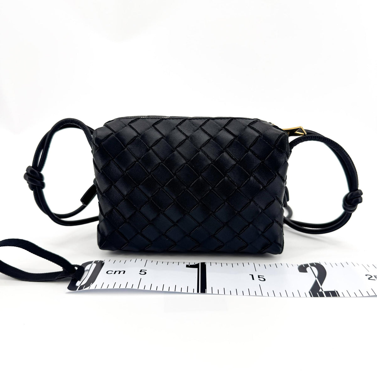 Bottega Veneta Loop Intrecciato Nappa Black Leather Crossbody Bag Bag (Pre-Owned)