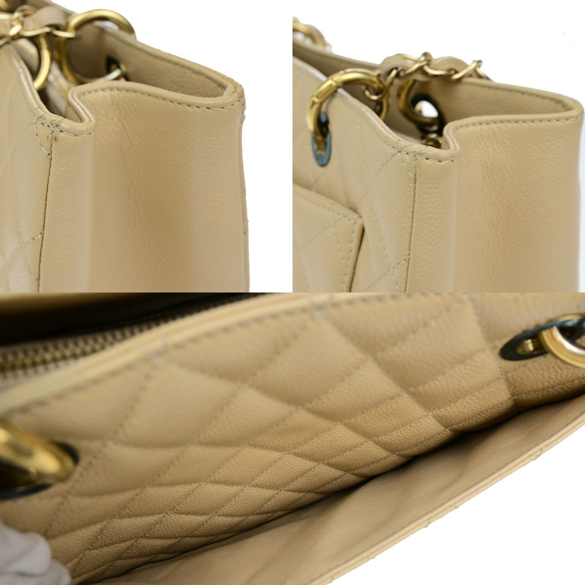 Chanel Grand Shopping Quilted Caviar Beige Leather Tote Bag Bag (Pre-Owned)