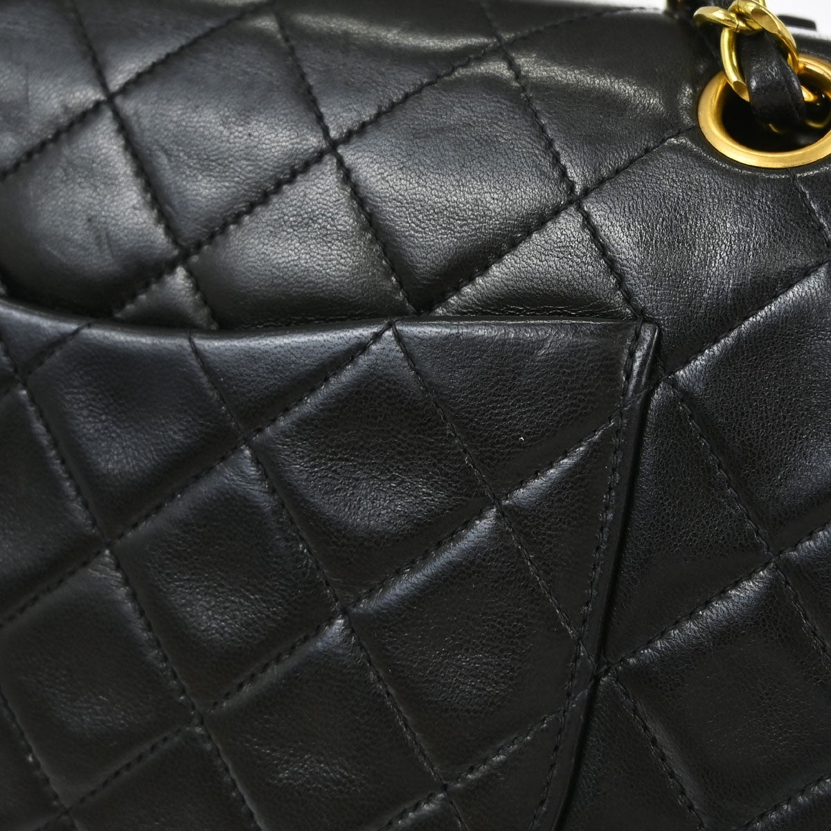 Chanel Vintage Classic Single Flap Quilted Lambskin Black Leather Shoulder Bag Bag (Pre-Owned)