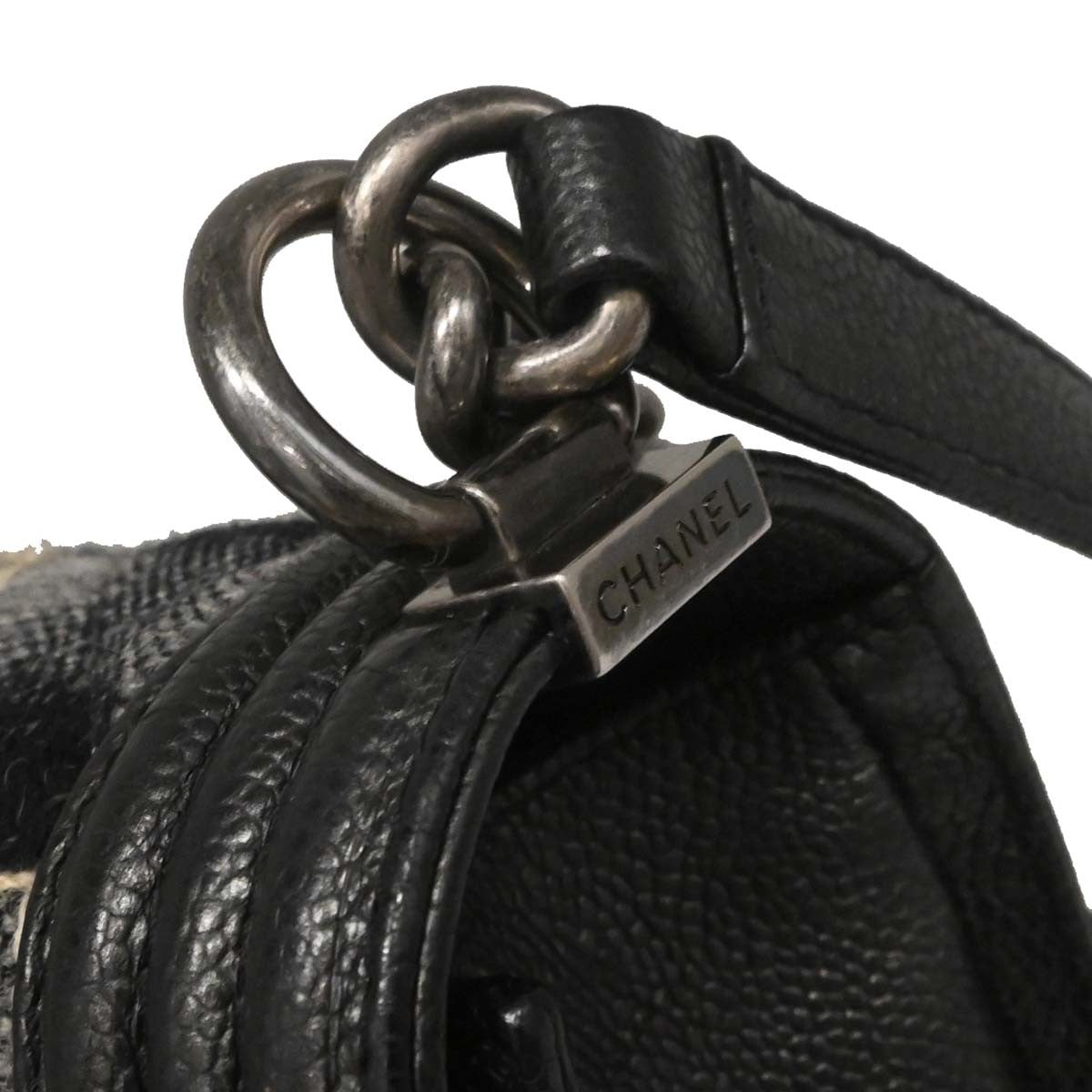 Chanel Boy Flap Tweed And Leather Black Leather Shoulder Bag Bag (Pre-Owned)