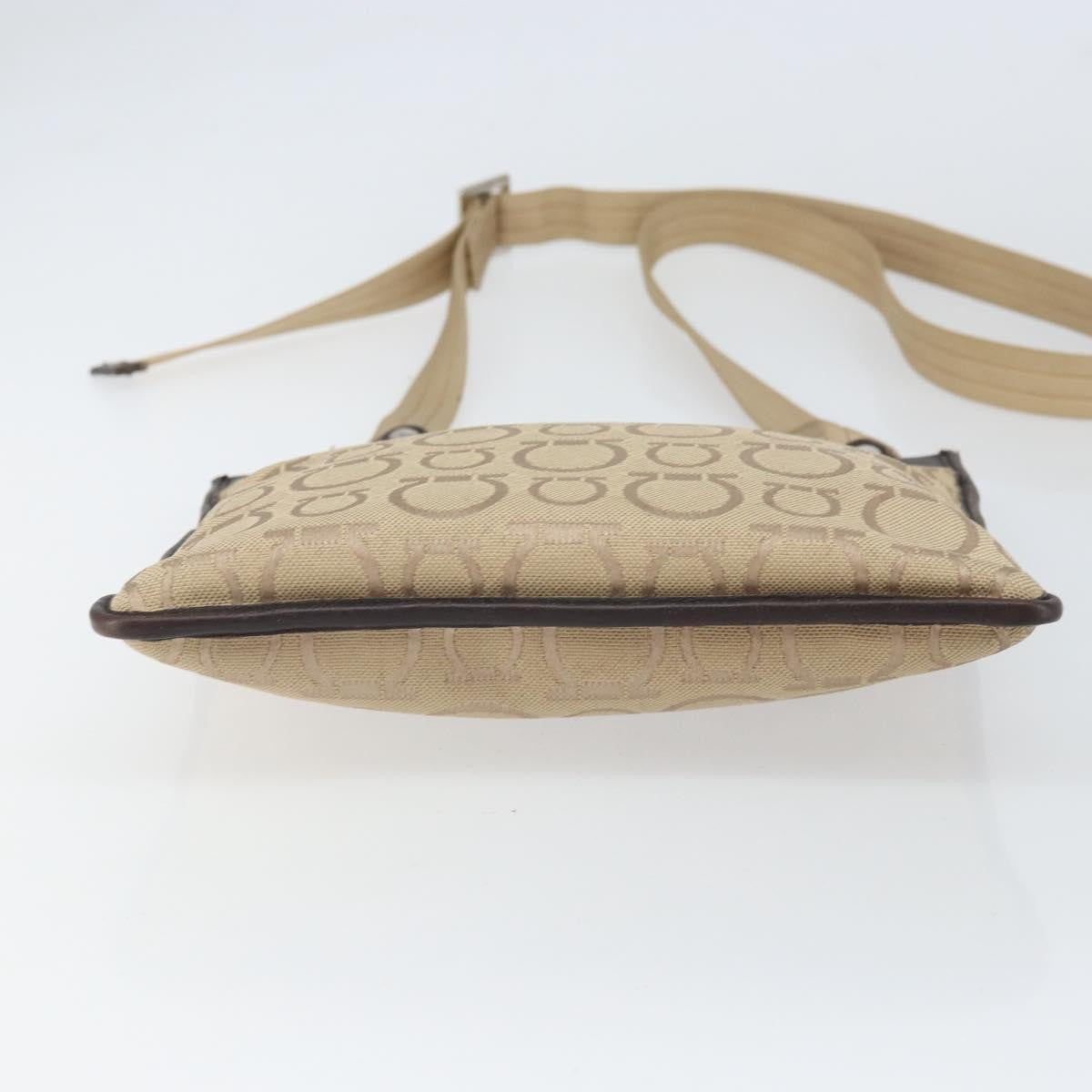 Salvatore Ferragamo Gancini Canvas Beige Canvas Shoulder Bag Bag (Pre-Owned)