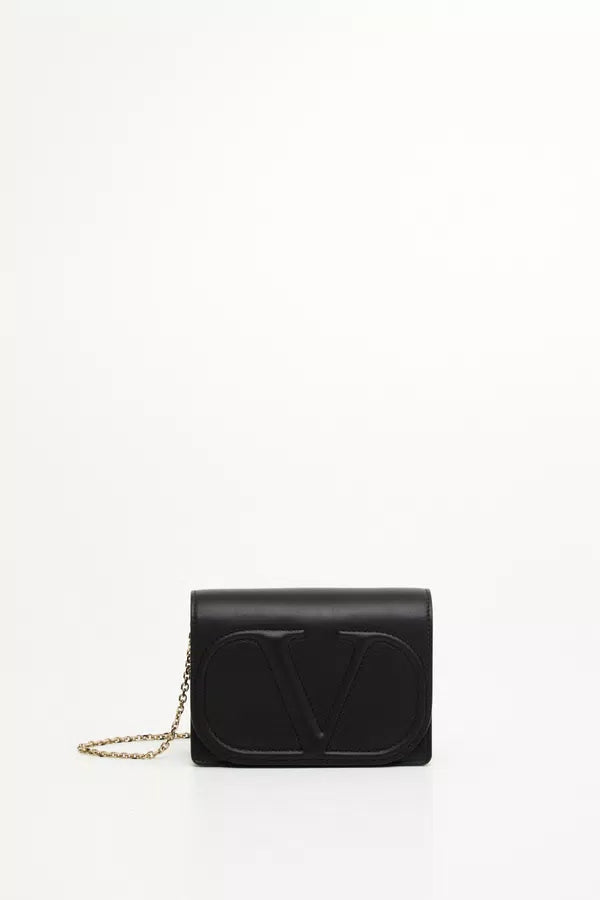Valentino Garavani Vlogo Signature Flap Leather Black Leather Handbag (Pre-Owned)
