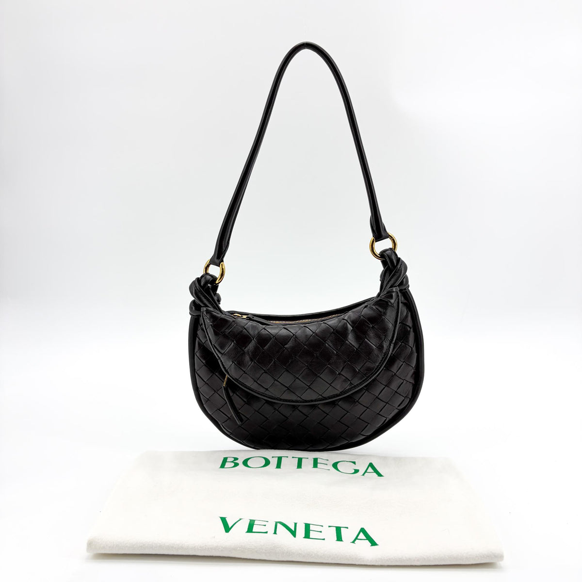 Bottega Veneta Gemelli Intrecciato Leather Black Leather Shoulder Bag Bag (Pre-Owned)