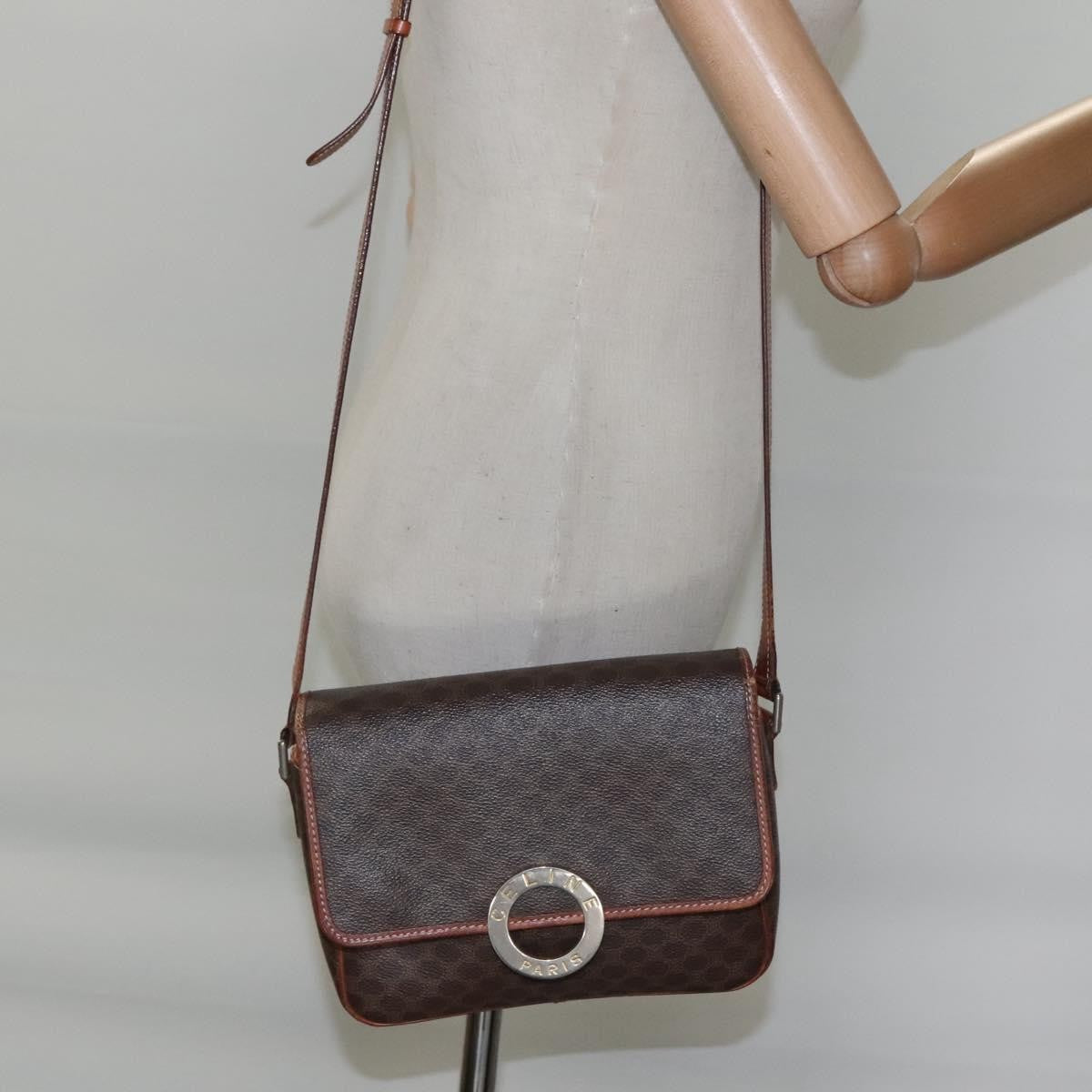 Celine Vintage Macadam Circle Logo Canvas And Leather Brown Canvas Shoulder Bag Bag (Pre-Owned)
