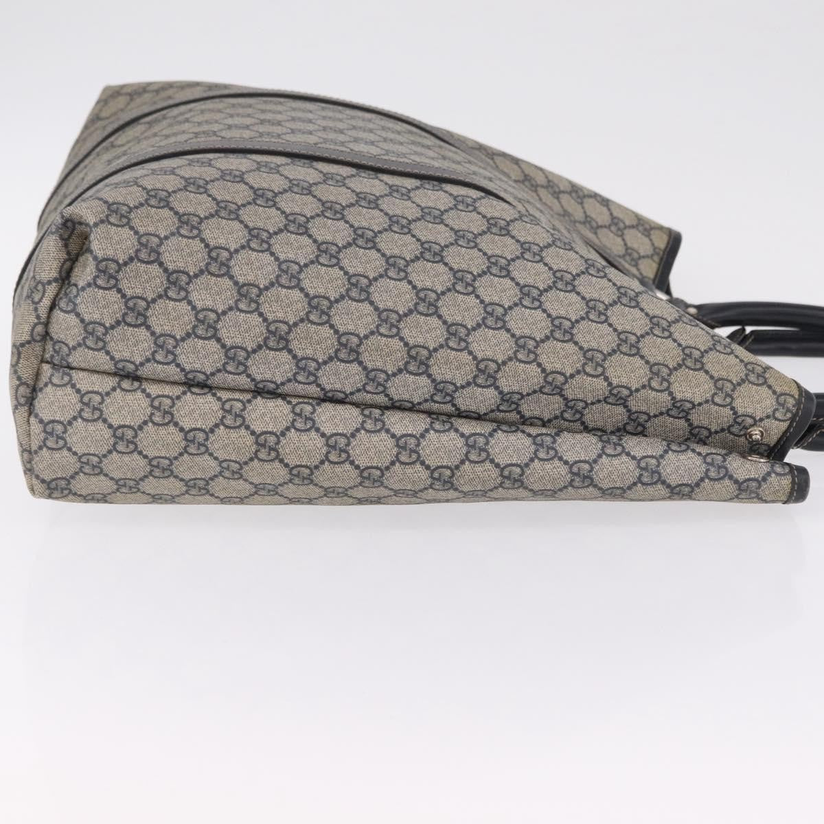 Gucci Open Tote Gg Canvas And Leather Navy Canvas Handbag (Pre-Owned)
