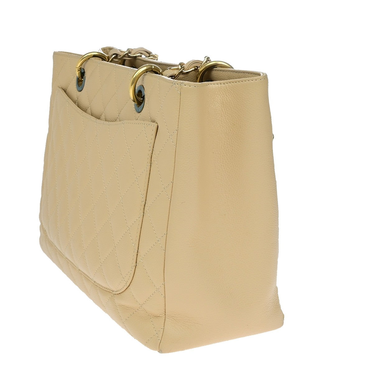 Chanel Grand Shopping Quilted Caviar Beige Leather Tote Bag Bag (Pre-Owned)