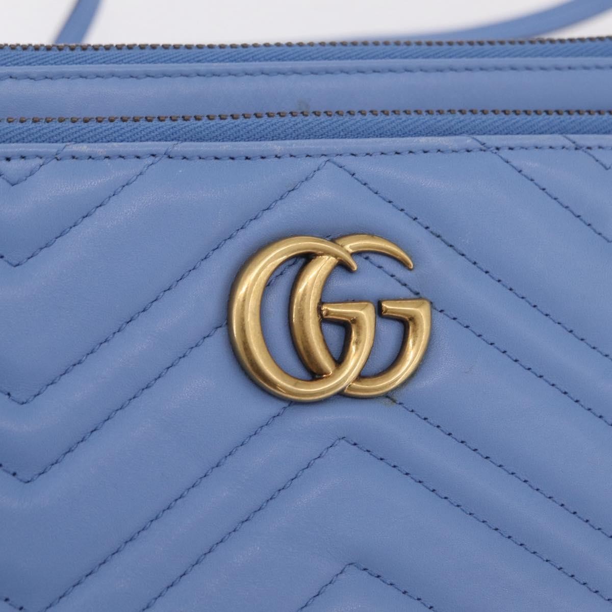 Gucci Gg Marmont Double Matelasse Leather Blue Leather Crossbody Bag Bag (Pre-Owned)
