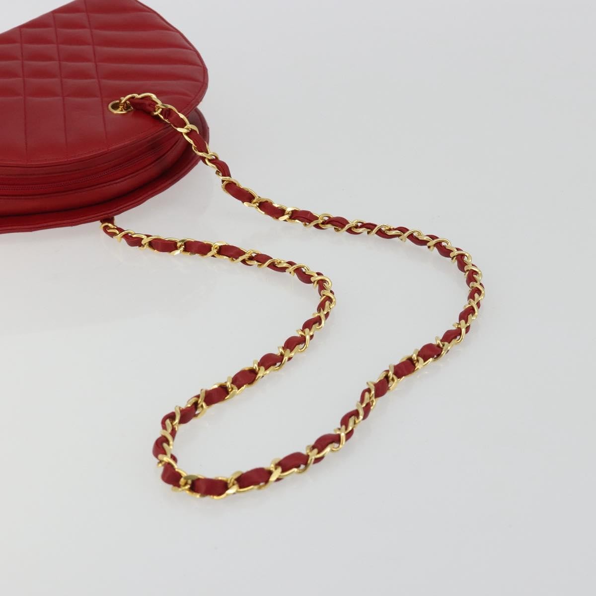 Chanel Vintage Chain Evening Mixed Quilt Lambskin Red Leather Clutche & Pouche Bag (Pre-Owned)