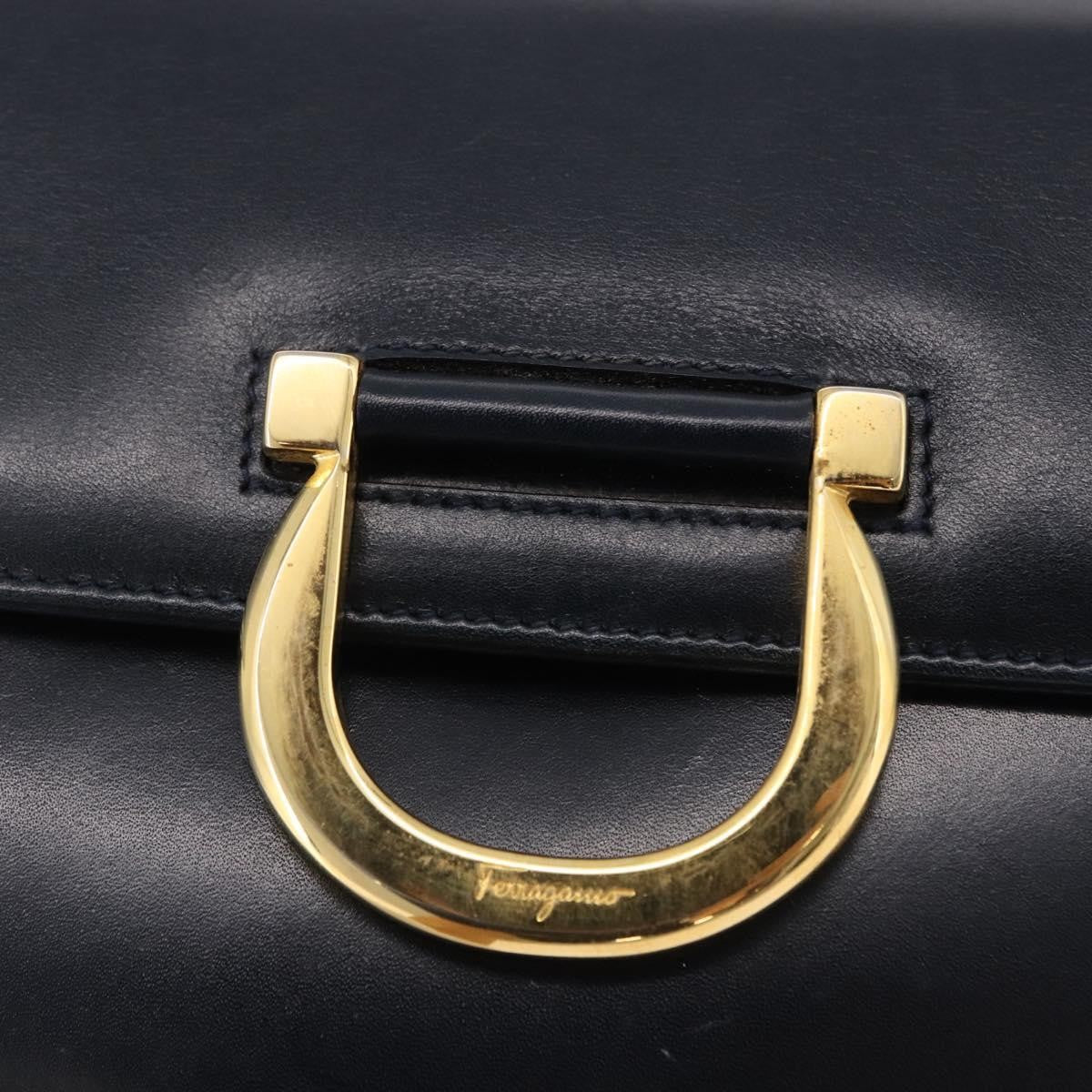 Salvatore Ferragamo Gancini Leather Navy Leather Shoulder Bag Bag (Pre-Owned)