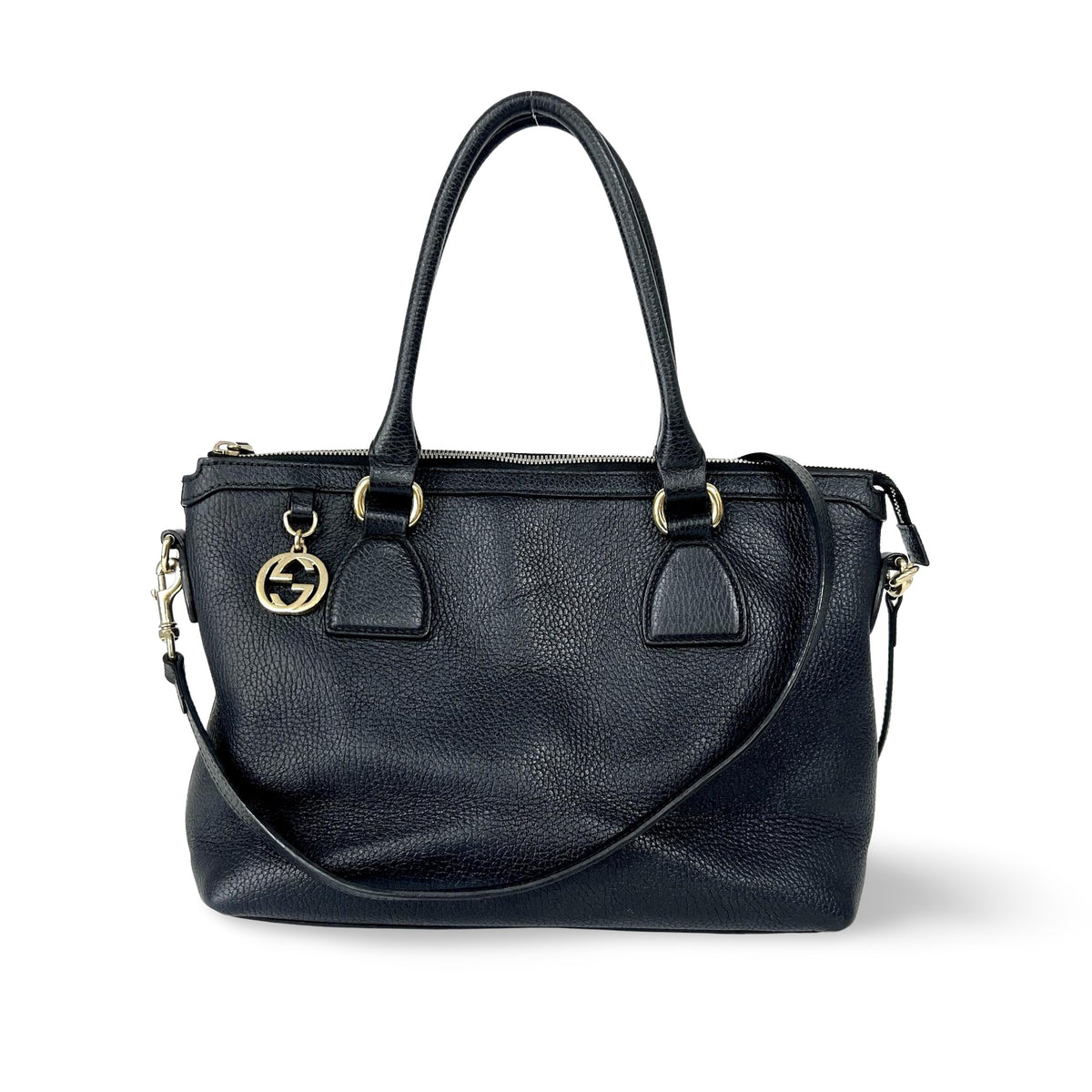 Gucci Gg Charm Convertible Dome Satchel Leather Black Leather Handbag (Pre-Owned)