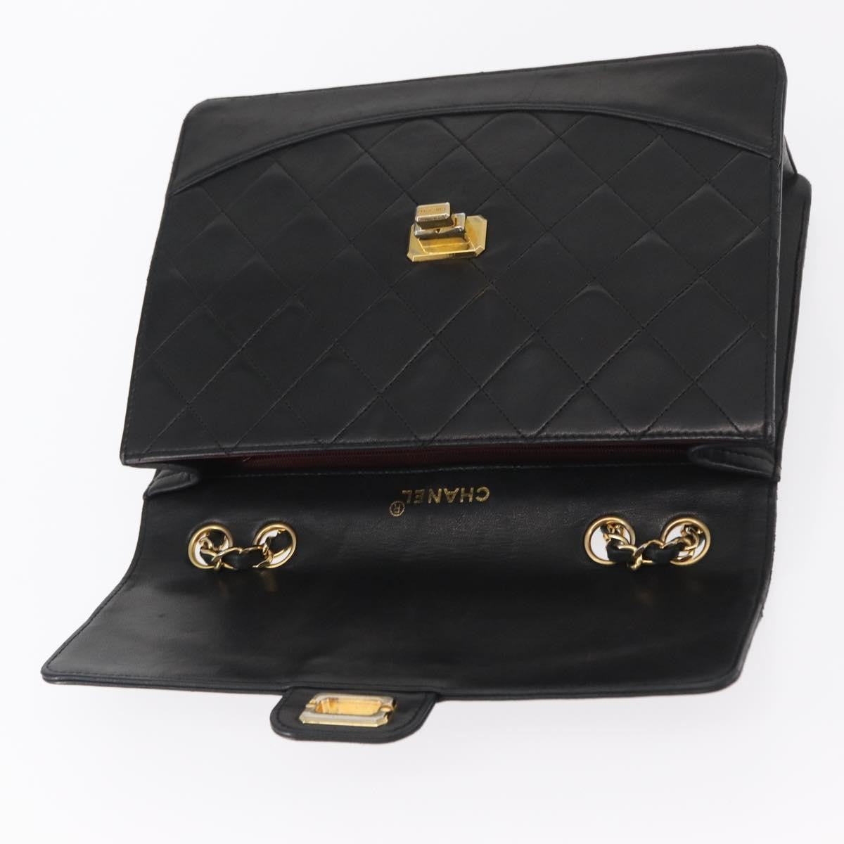 Chanel Vintage Mademoiselle Lock Trapezoid Flap Quilted Lambskin Black Leather Shoulder Bag Bag (Pre-Owned)