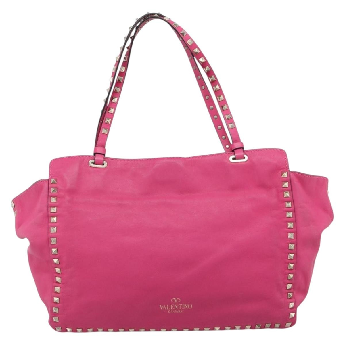 Valentino Garavani Rockstud Tote Textured Leather Pink Leather Tote Bag Bag (Pre-Owned)