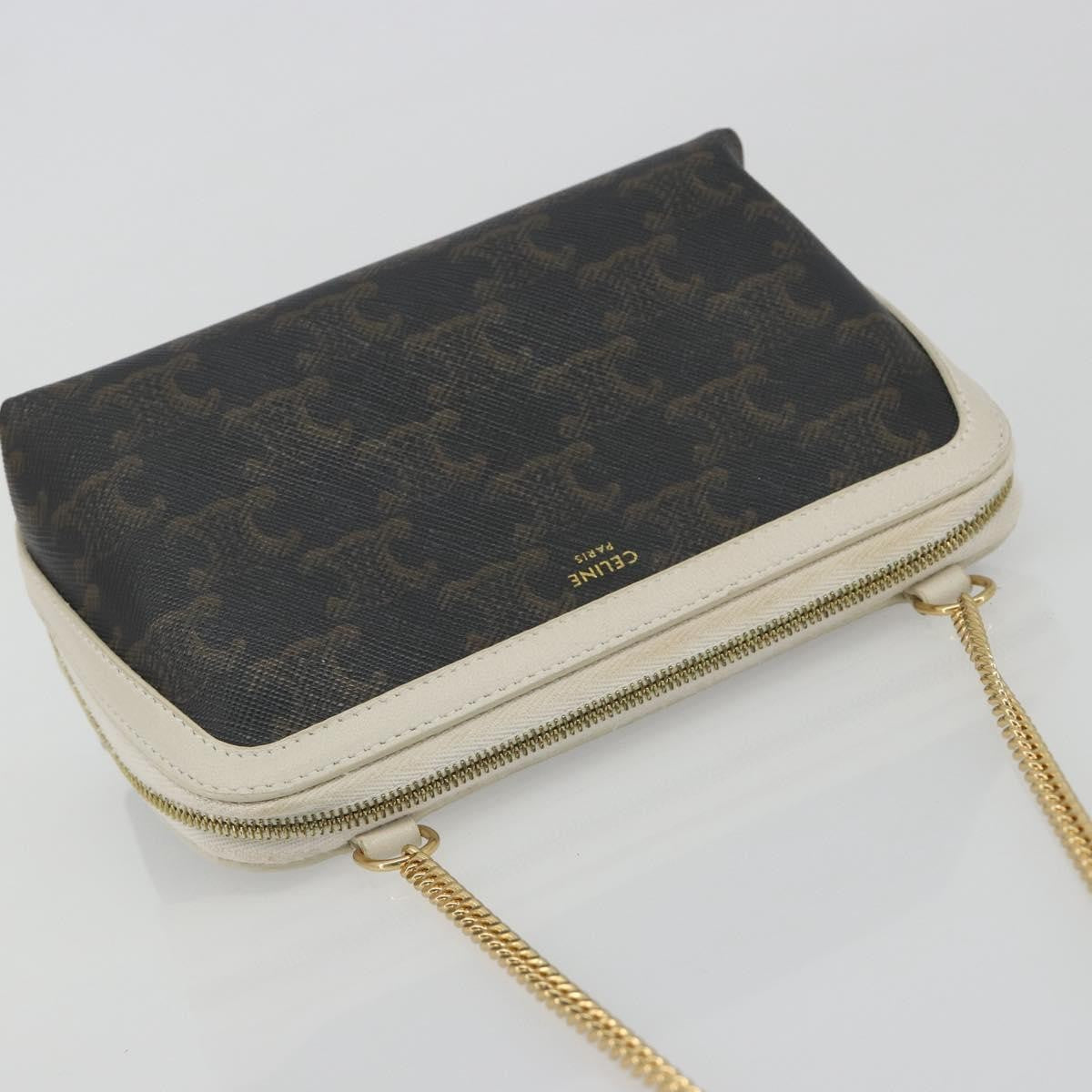 Celine Zip Around Chain Clutch Triomphe Coated Canvas Brown Canvas Clutche & Pouche Bag (Pre-Owned)
