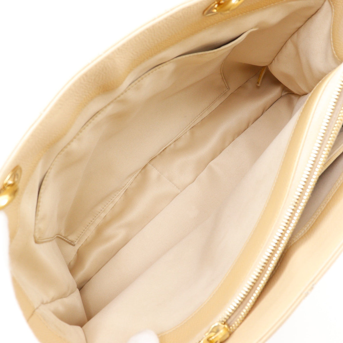 Chanel Grand Shopping Quilted Calfskin Beige Leather Tote Bag Bag (Pre-Owned)