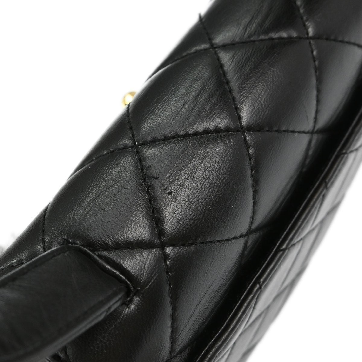 Chanel Vintage Classic Top Handle Flap Quilted Lambskin Black Leather Handbag (Pre-Owned)