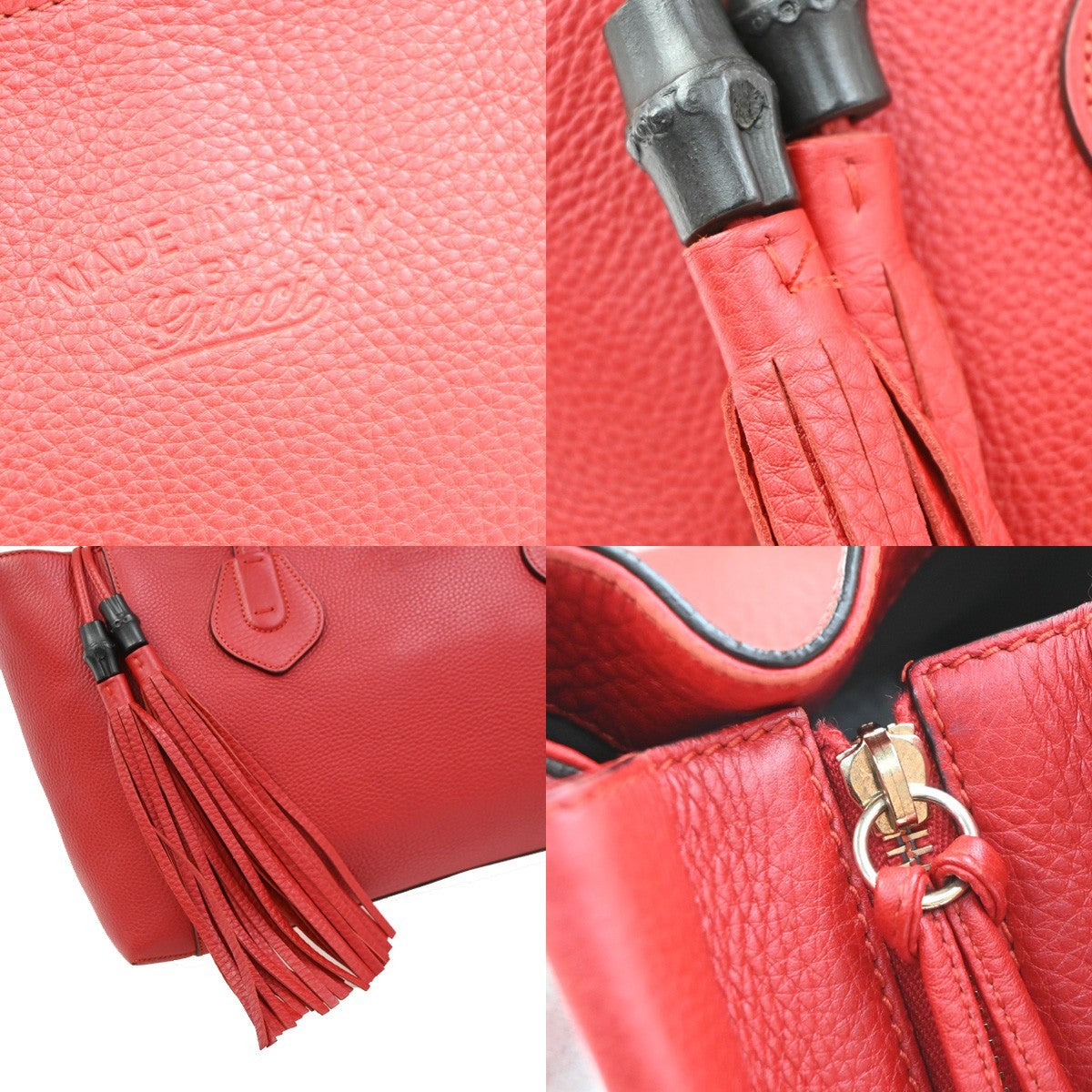 Gucci Lady Tassel Top Handle Leather Red Leather Tote Bag Bag (Pre-Owned)