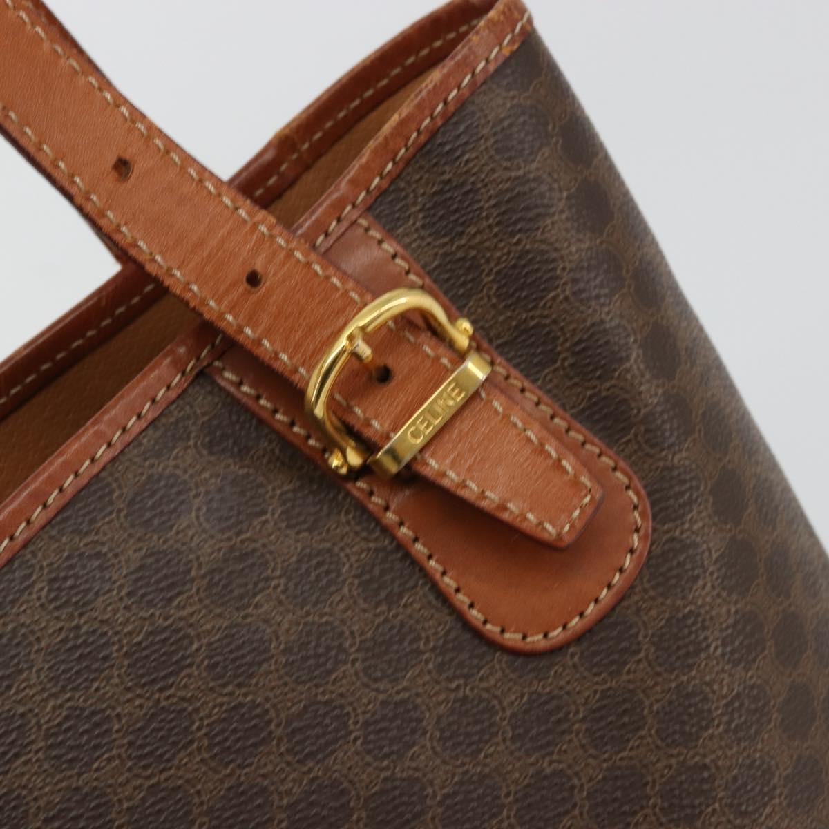 Celine Vintage Macadam Canvas And Leather Brown Canvas Tote Bag Bag (Pre-Owned)